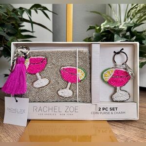 Rachel Zoe Silver & Pink Beaded Margerita Coin Purse & Bag Charm 2 Pc. Set